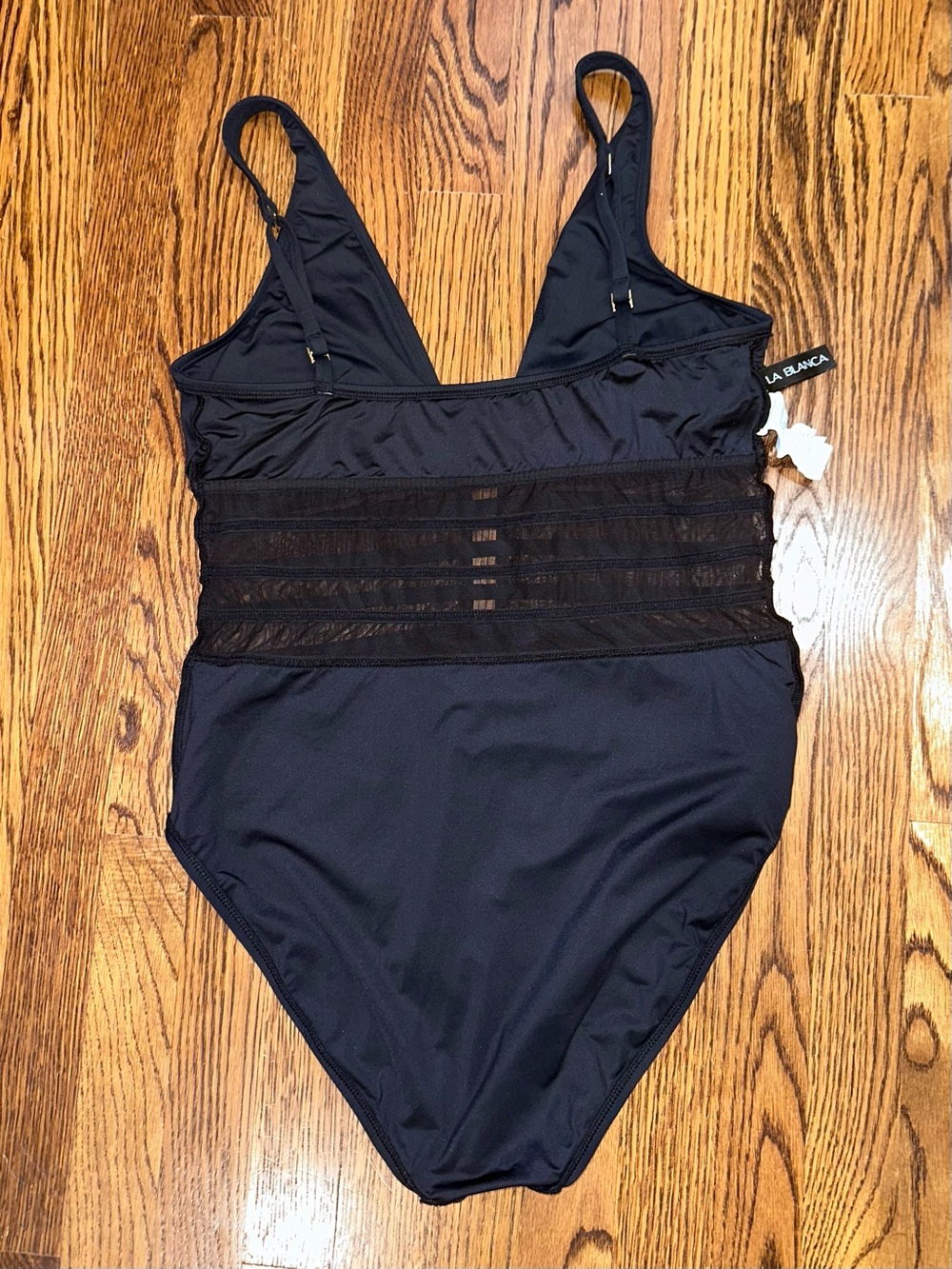 Like New! Black Mesh-Panel One-Piece Swimsuit, La Blanc, Size 14 - Picture 9 of 16